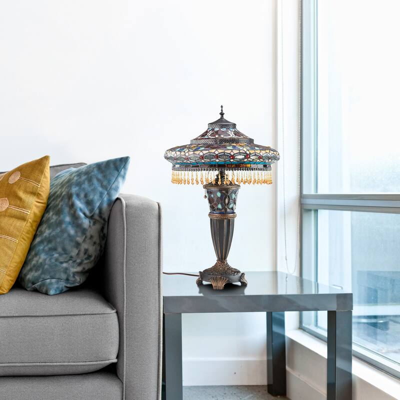 Gracewood Hollow Lachmet Multicolored Stained Glass Table Lamp (27.5 in.) - 17"L x 17"W x 27.5"H
