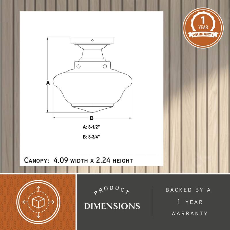 Eastgate 8.75-in W Traditional Semi Flush Mount Ceiling Light White Schoolhouse Glass