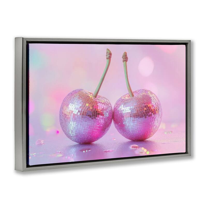Stupell Pastel Shine Disco Cherries Framed Floater Canvas Wall Art Design By LSR Creative Studio