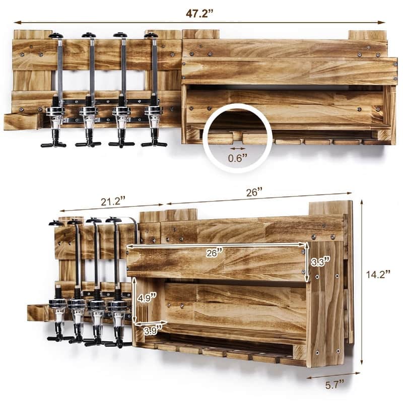 Wine Rack Wall Mounted Wood - 47.2x 14.2x 5.7 inches