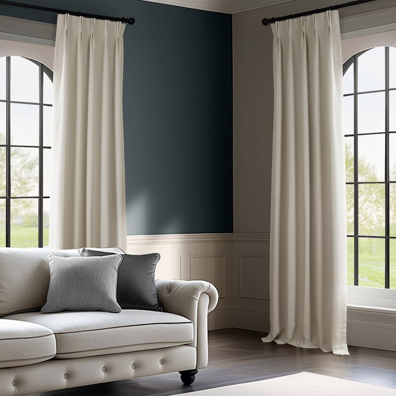 Exclusive Fabrics French Pleated Textured Faux Linen Room Darkening Curtains for Bedroom & Living Room Curtains Single Panel
