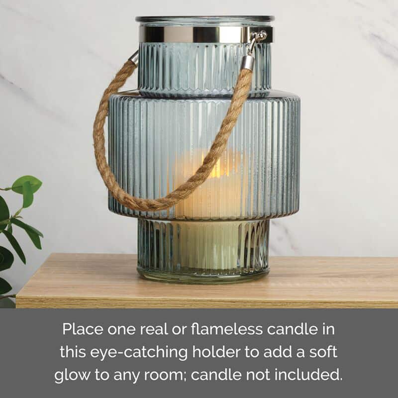 Elements Blue Glass Candle Holder, 10X7 Inch