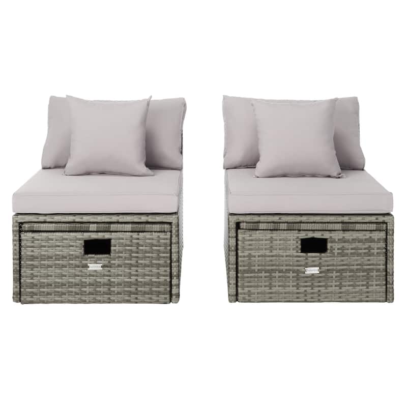 SAFAVIEH Outdoor Algrid Settee with Storage Ottomans (Set of 2) - 29Wx23Dx25H