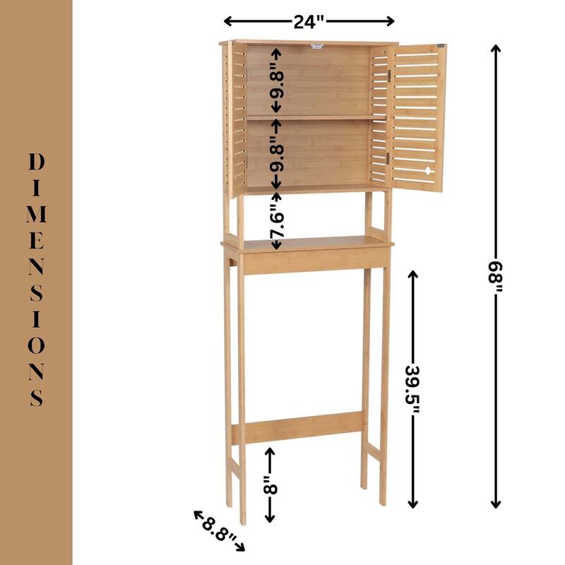Over The Toilet Storage Cabinet with Double Vented Doors and Open Shelf, Natural - Trinidad Collection