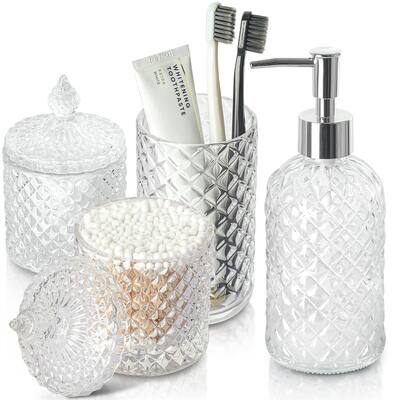 4 Pack Clear Glass Bath Accessory Sets Complete,