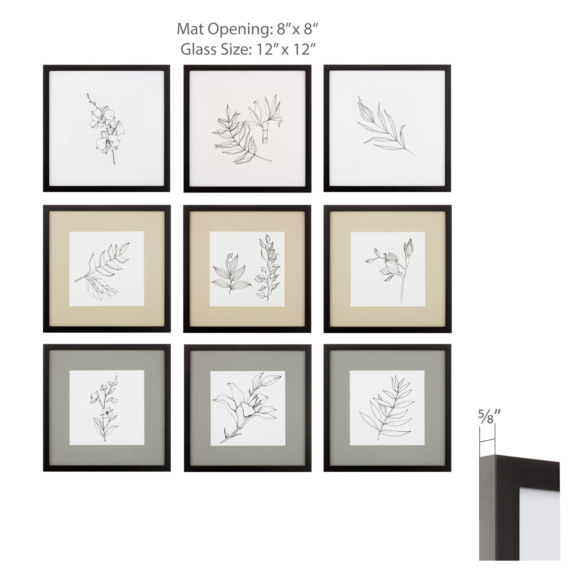 Gallery Perfect Set of 9 Piece White Square Photo Frames with Double White  Mat Wall Gallery Kit. Includes: Hanging Template, Art Prints and Hanging