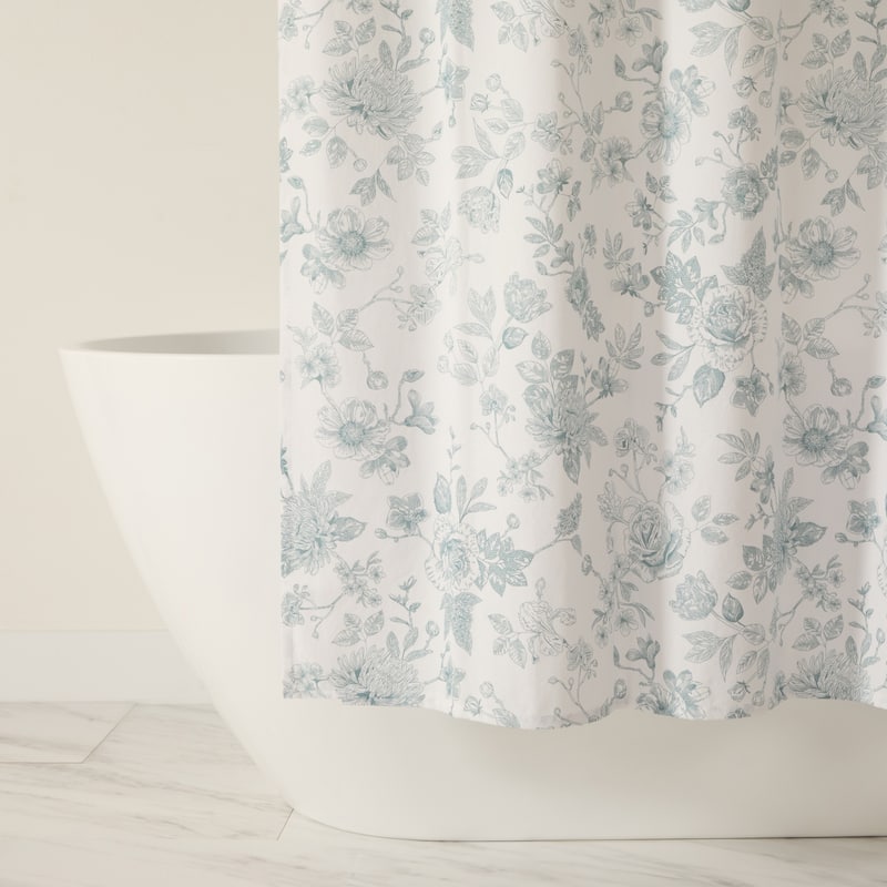 Becky Cameron Cotton Blend Floral Print Shower Curtain - 72" x 72" - Light Blue Vintage Floral