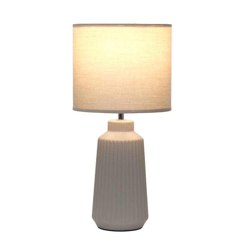 Textured Ceramic Table Lamp with Fabric Drum Shade Modern Faceted Base Compact Accent Lighting Multiple Colors