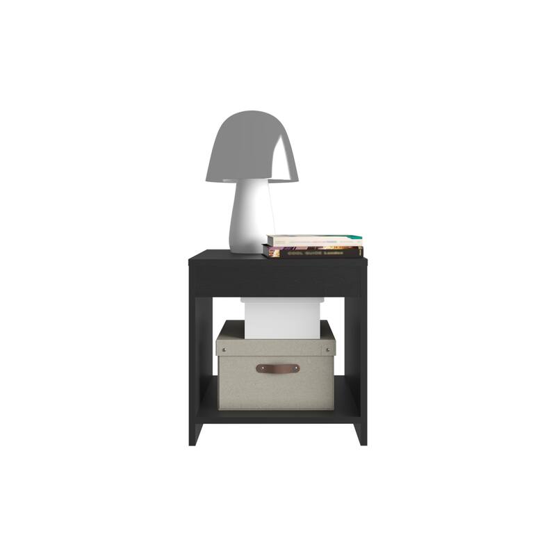 Black Modern Nightstand with Spacious Shelf, Compact and Durable