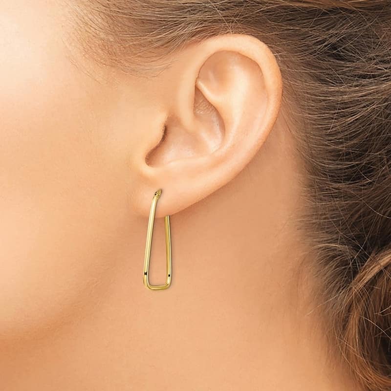 Curata 14k Yellow Gold Polished Triangle Dangle Hoop Earrings - 30x20mm