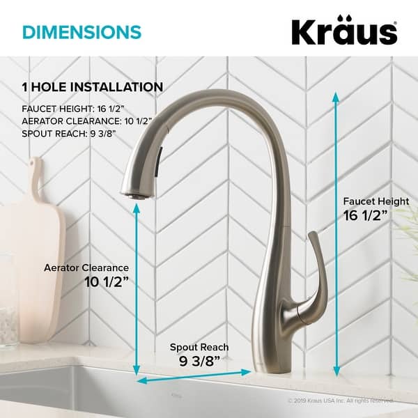 dimension image slide 4 of 3, Kraus Ansel 2-Function 1-Handle Pulldown Kitchen Faucet