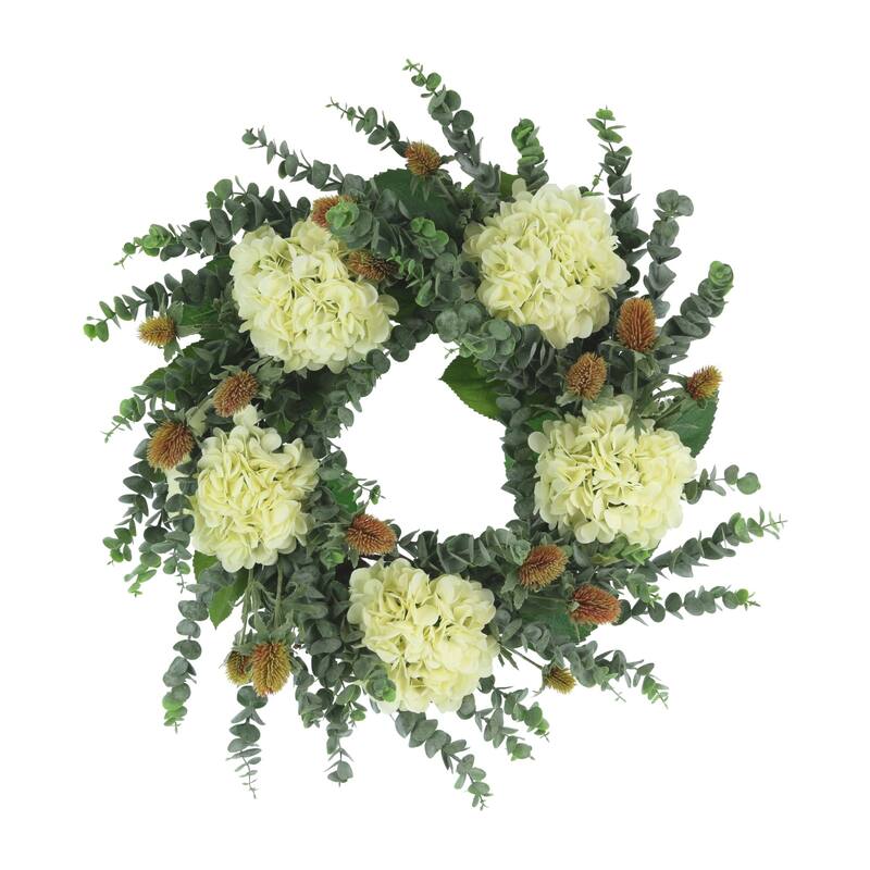 26" Hydrangea, Eucalyptus and Thistle Wreath