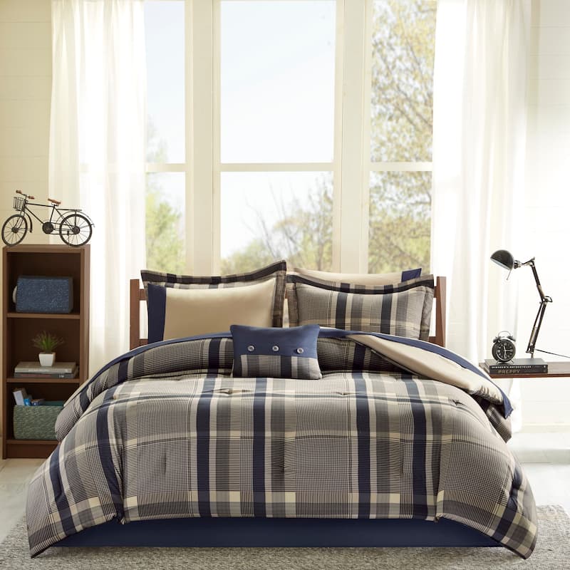 Intelligent Design Roger Plaid Comforter Set with Bed Sheets - Navy Multi - Twin