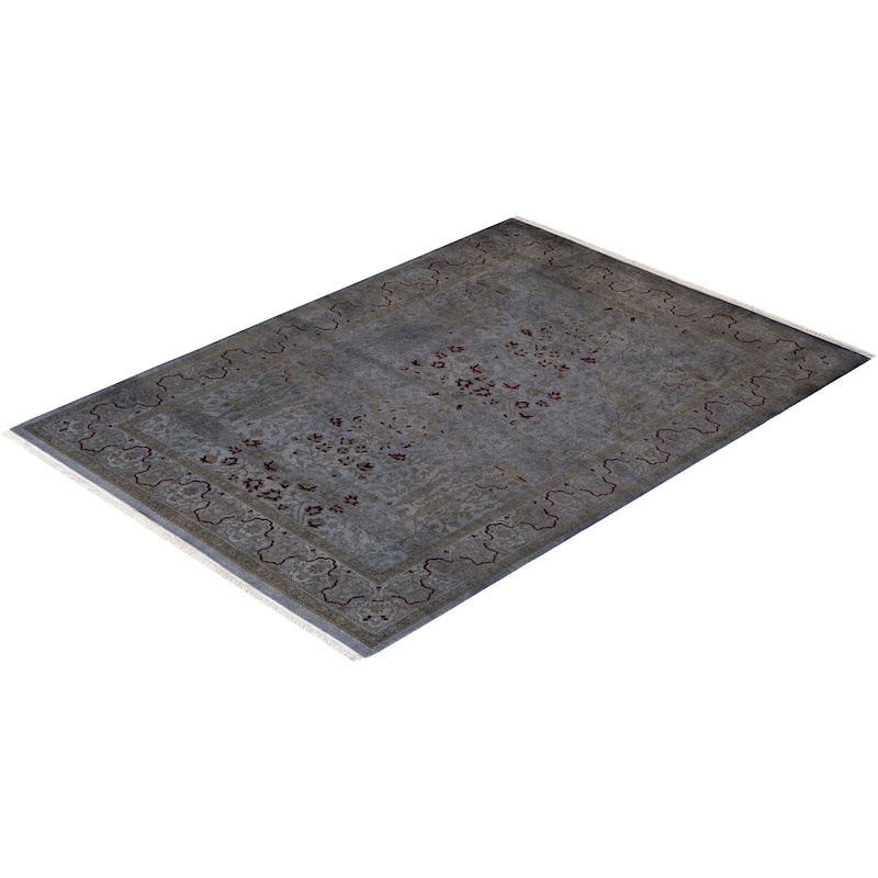 Overton Hand Knotted Wool Vintage Inspired Modern Contemporary Overdyed Gray Area Rug - 4' 3" x 5' 10"
