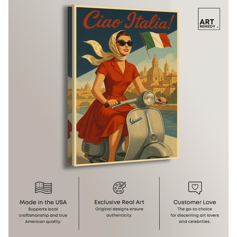 Scooter Italian Travel Canvas by Art Remedy, Gallery Wrapped