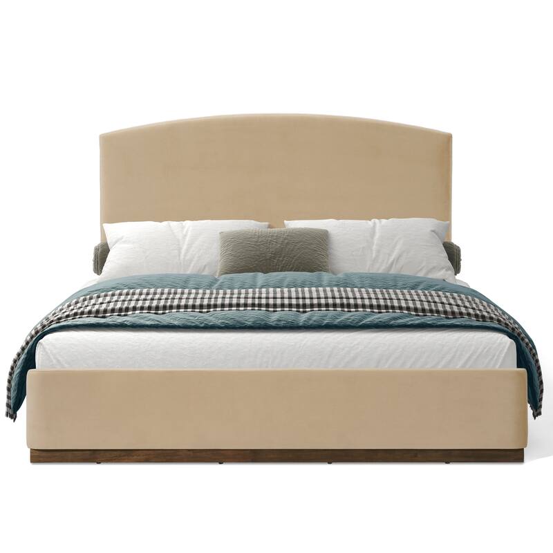 Christopher Knight Home - Modern Velvet Upholstered Bed Frame with Solid Wood Base