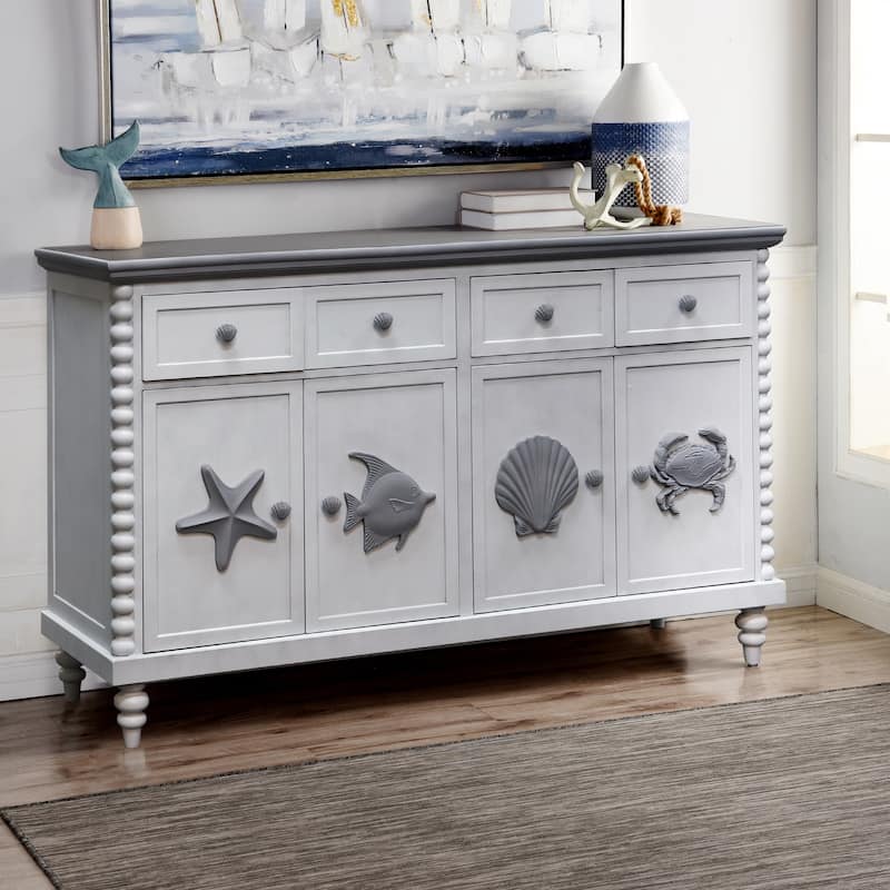 Porch & Den Seavey Weathered Blue and Grey Mist Top 4-Drawer Cabinet