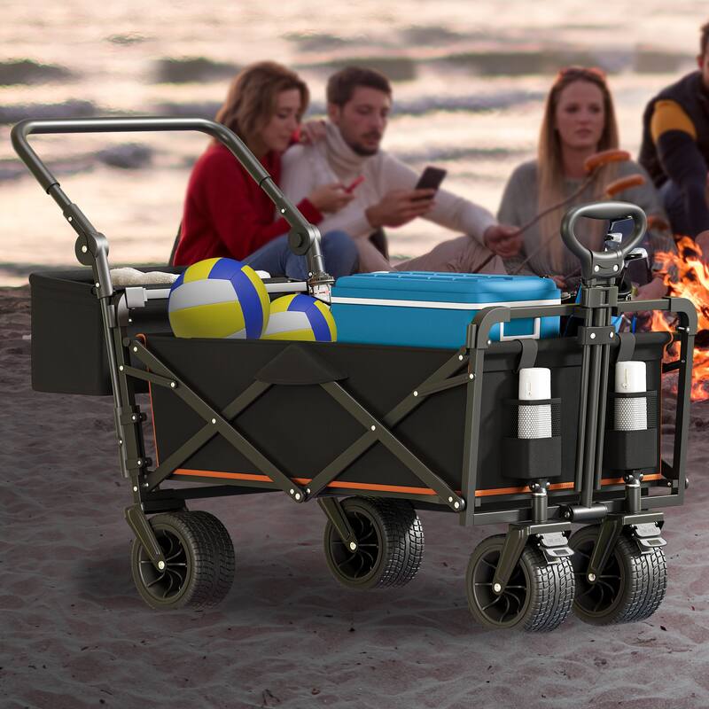 Collapsible Foldable Garden Wagon Cart Utility Cart with Wheels - Black