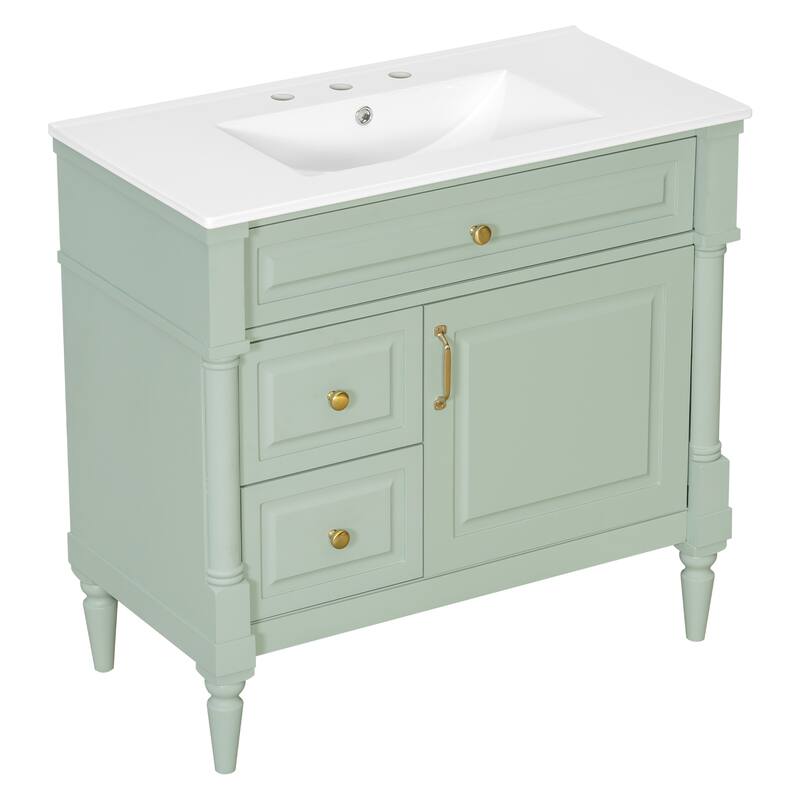 Roomfitters 36" Bathroom Vanity with Sink, Solid Wood Frame, Flip Drawer, 2 Drawers & Door Rack