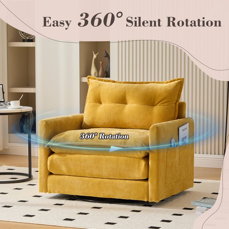 Swivel Barrel Chair - Mid Century Modern Chair, Thick Padded Arm Chair with Solid Metal Base, Comfortable Single Sofa Chair