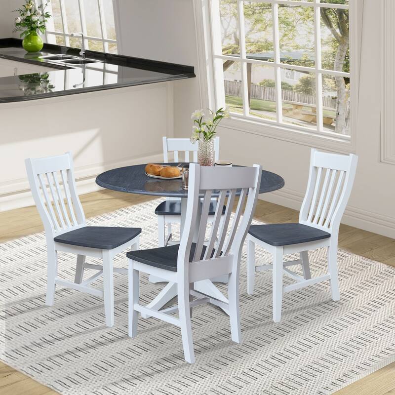 42" Round Top Dual Drop Leaf Pedestal Table with Dining Chairs