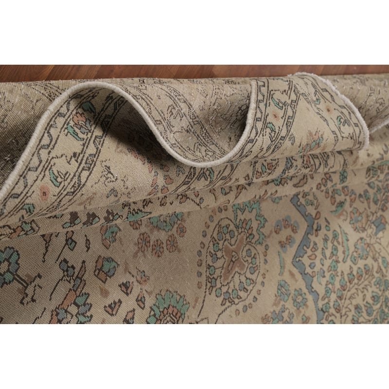 Traditional Beige Tabriz Persian Area Rug Handmade Wool Carpet - 10'3"x 12'8"