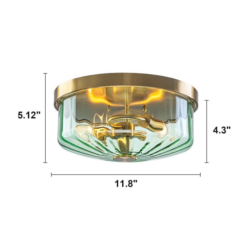 Industrial 2-Light Flush Mount Ceiling Light with Ribbed Glass Shape - 11.8-in W x 5.12-in H