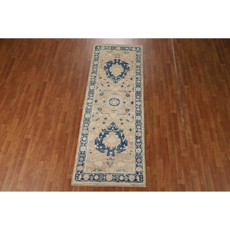 Hand Knotted Oriental 100% Wool Carpet Transitional All-Over Oranges & Rust Oushak Runner Rug - 8' 2'' X 2' 11''