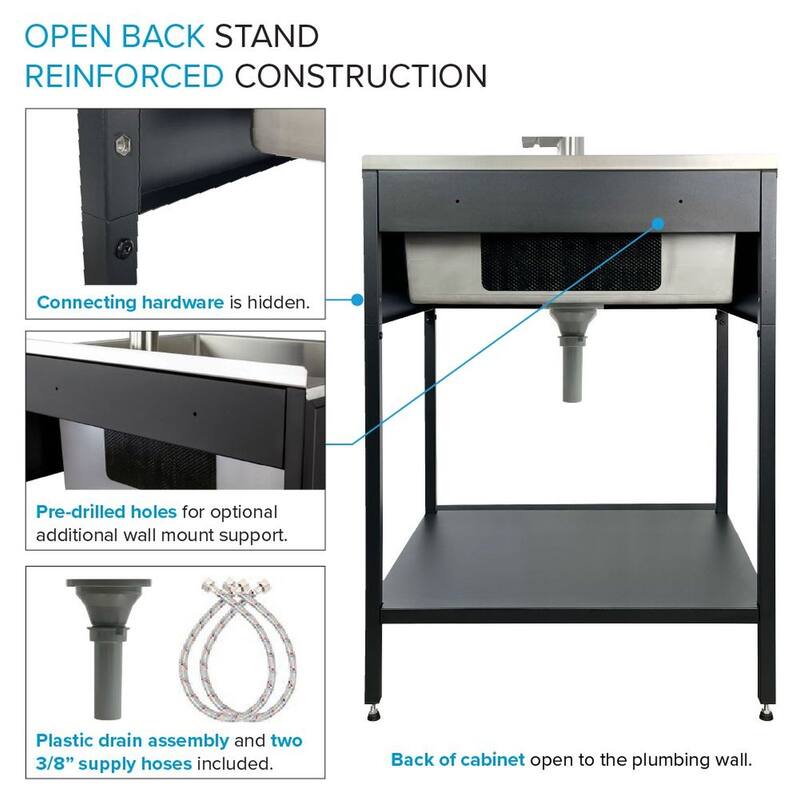 Transolid 28-in W x 22-in D x 35-in H Stainless Steel Laundry Sink and Wash Stand - 28-in x 22-in