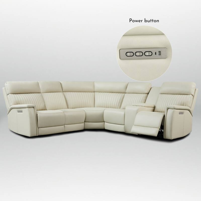 6PCS, 2 power Recliners, Leather Reclining Sectional with Power headrest & lumbar, USB & USB-C Ports