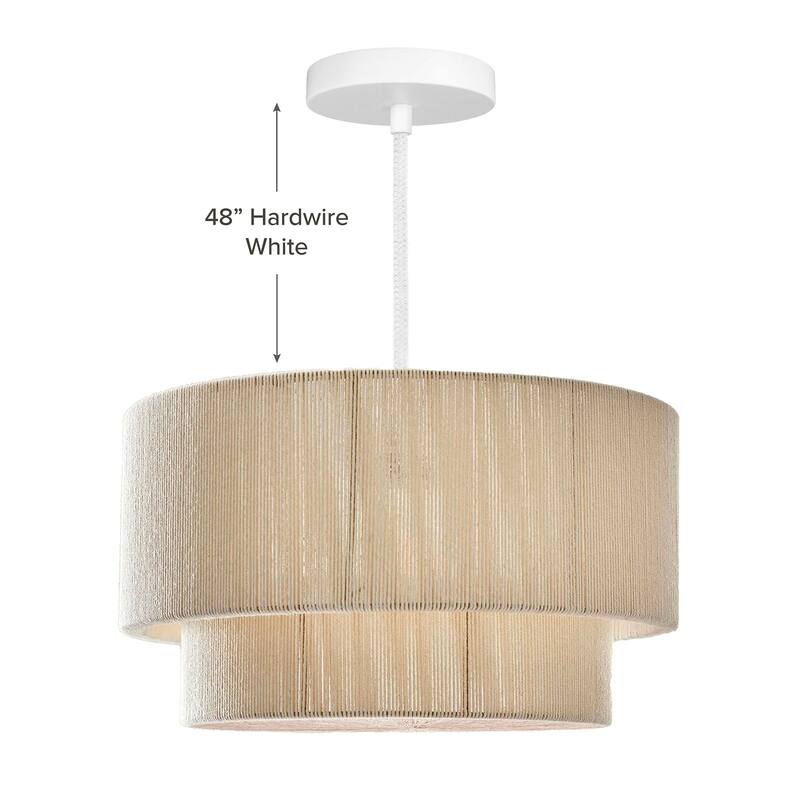 Elaine Rattan Pendant Light - Ivory White Large Drum 1-Light Handwoven Light Fixture For Modern, Boho, Farmhouse Room Decor - 24" - 48" Hardwire White