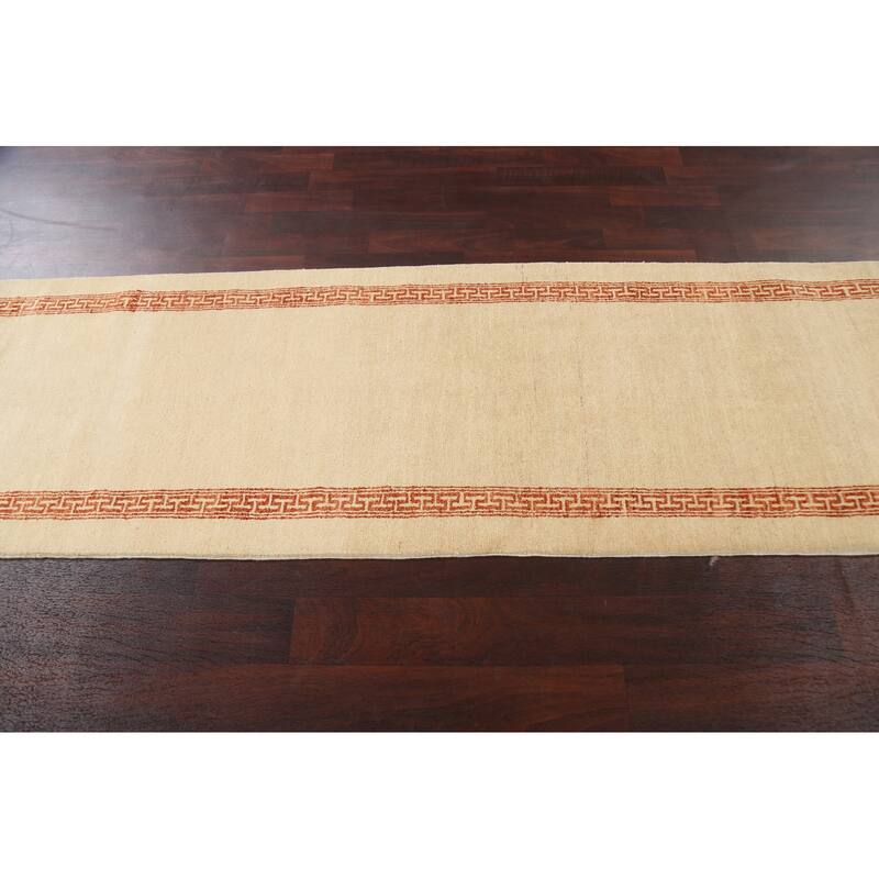 Bordered Neutral Gabbeh Kashkoli Oriental Runner Rug Wool Hand-knotted - 2'5" x 9'10"