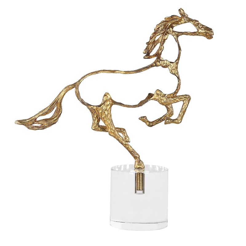 Horse Sculpture with Crystal Base - 14.75" - Gold and Clear