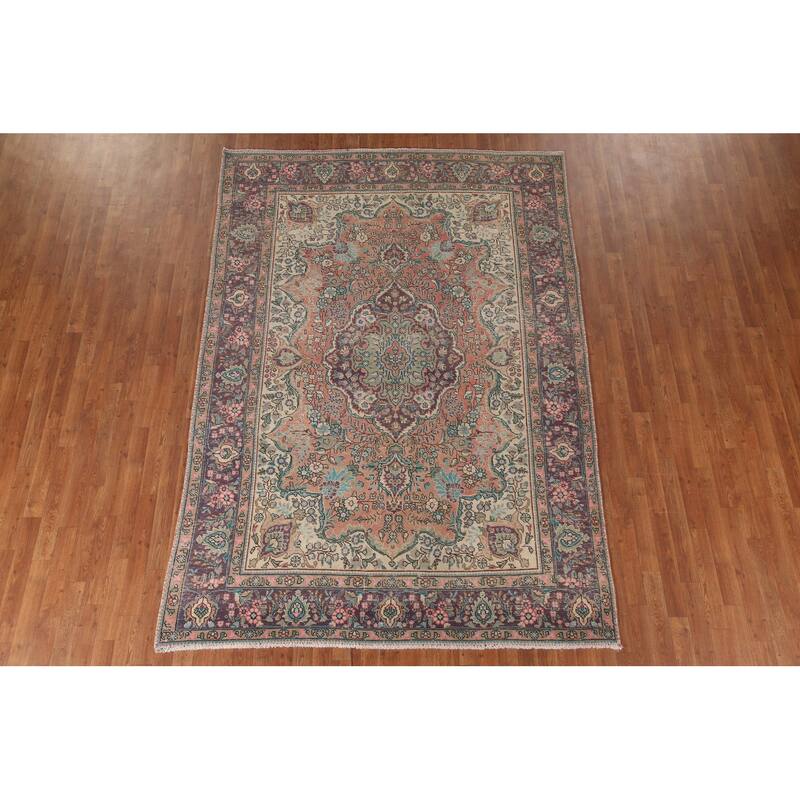 Tabriz Persian Vintage Area Rug Handmade Wool Carpet - 6'7" x 9'6"