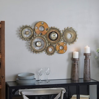 Brown Iron Industrial Wall Clock 17 x 34 x 3
