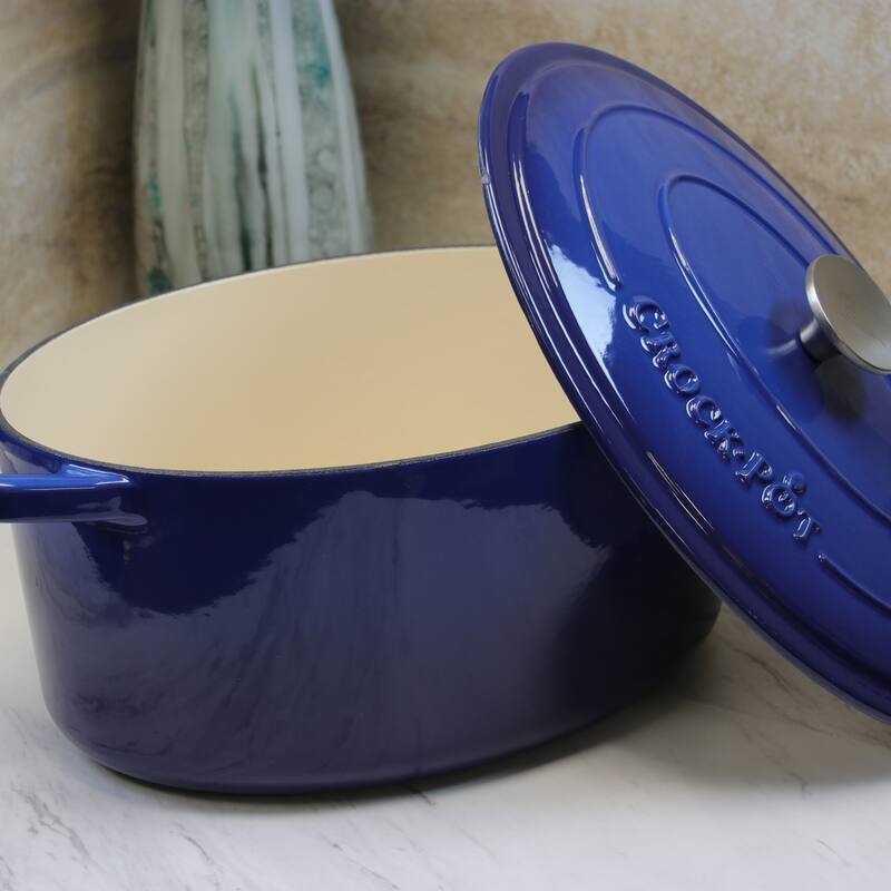 Craftsman 7 Quart Dual Handle Cast Iron Oval Dutch Oven in Deep Blue