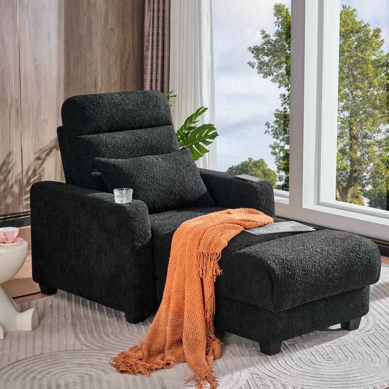 Electric Lounge Chair with Adjustable Backrest, Wireless Charging and Cup Holder, Black - Multi-Color