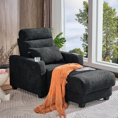 Electric Lounge Chair with Adjustable Backrest, Wireless Charging and Cup Holder, Black