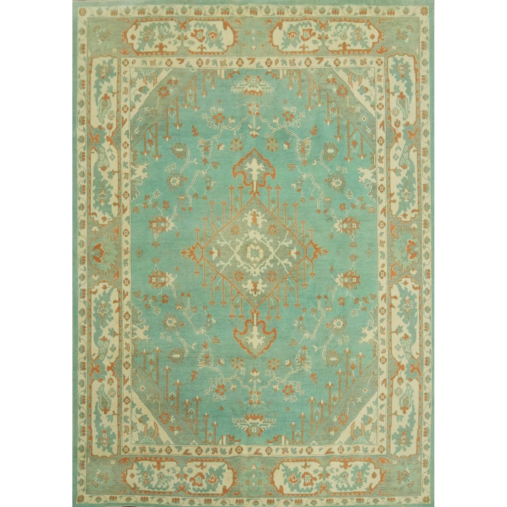 Handmade Wool Oushak Turkish Area Rug, Floral Geometric Carpet - 10' 0'' X 8' 3''