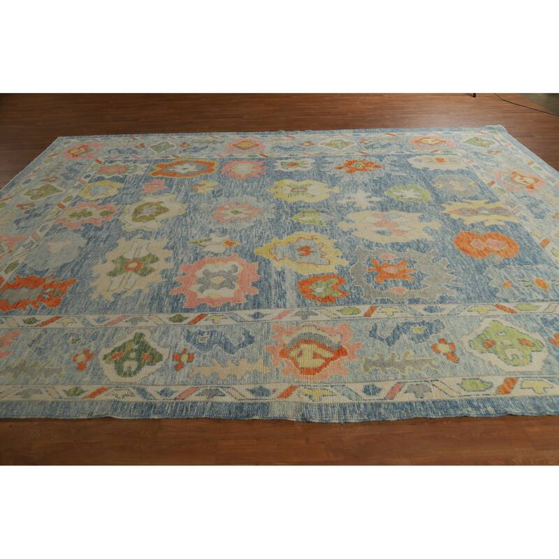 Hand Knotted Oriental 100% Wool Carpet Transitional All-Over Navy Blue & Blues Oushak Area Rug - 12' 9'' X 9' 4''