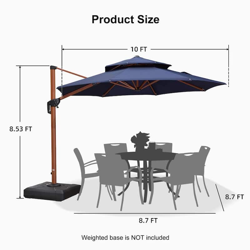PURPLE LEAF Double Top10/11/12/13ft Round Patio Cantilever Umbrella in Wood Color