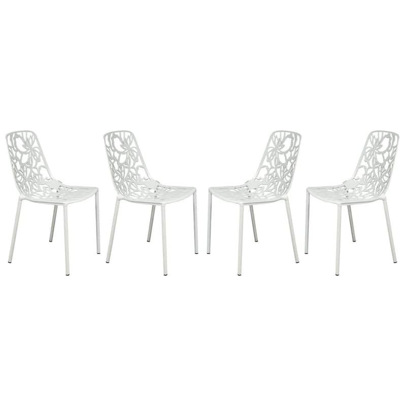 Devon Stackable Outdoor Aluminum Dining Chair with Floral Cutout, UV-Protected, Weather-Resistant Patio Seating - White