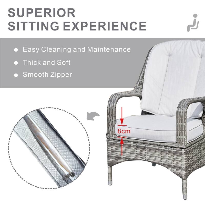 5-Piece Outdoor PE Wicker Aluminum Dining Set with 4 Armchairs and Adjustable Propane Fire Table