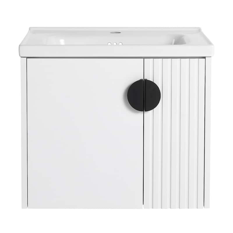 24 inch Wall Mounted Bathroom Vanity Set with Integrated Ceramic Sink