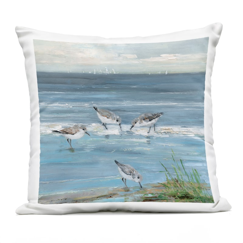 Stupell Relaxed Sandpipers on Shore Printed Outdoor Throw Pillow Design by Sally Swatland - Accent - Polyester - Blue - Single