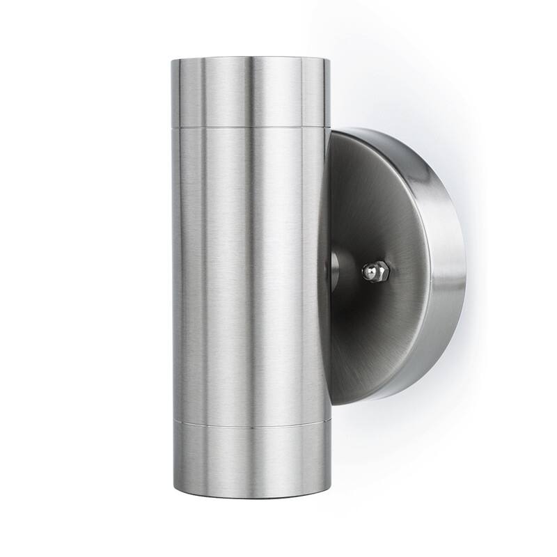 Lutec 2-Light Brushed Stainless Steel Outdoor Integrated LED Wall Lantern Sconce - 4.33 x 6.3 x 3.46
