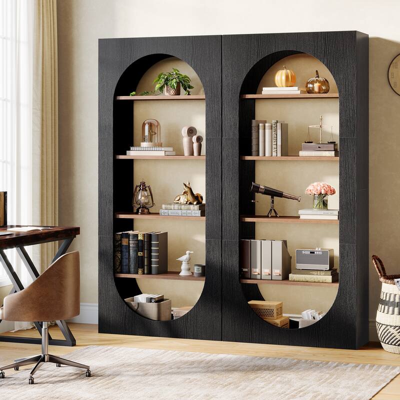 70.8" Tall Arched Bookcase, 5-shelf Modern Black Bookshelf (Set of 2) - 11.81" D x 31.5" W x 70.86" H - Black