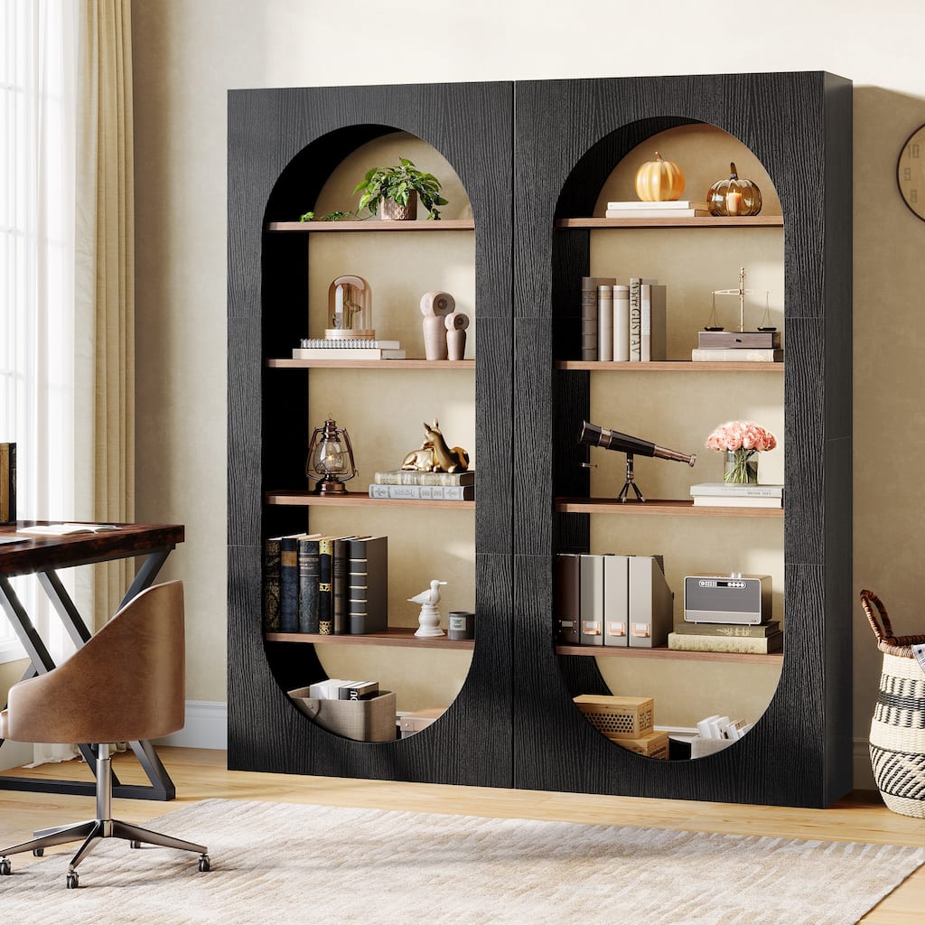 70.8" Tall Arched Bookcase, 5-shelf Modern Black Bookshelf (Set of 2) - 11.81" D x 31.5" W x 70.86" H