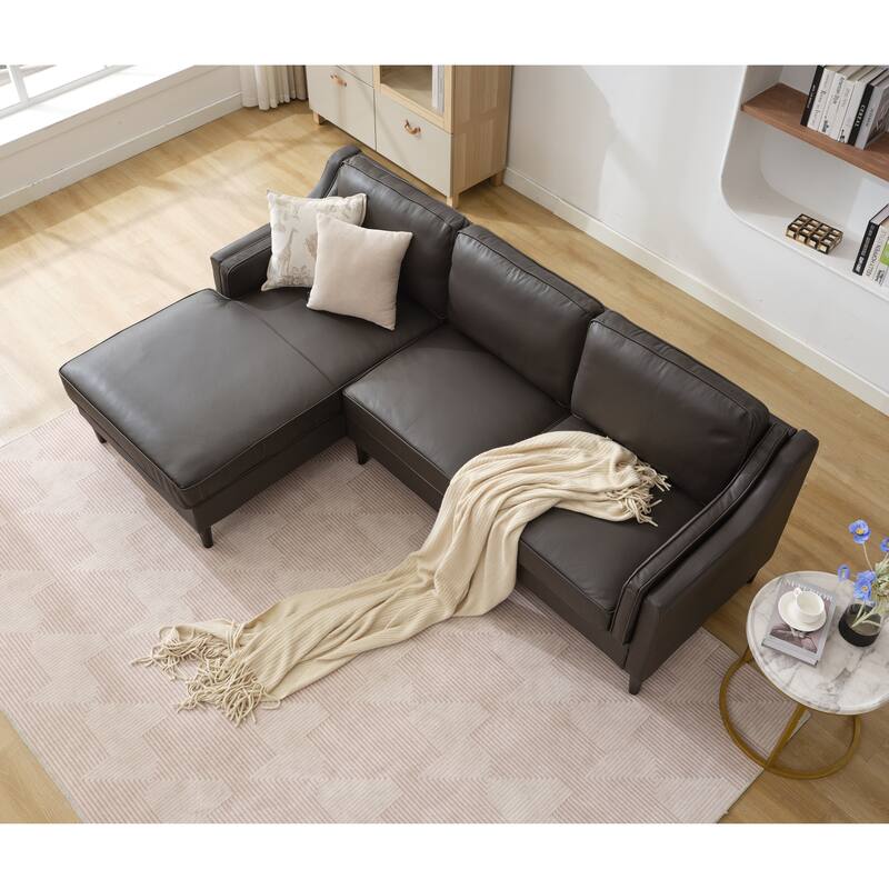 94.5" Genuine Leather L-Shaped Sectional Sofa with Left Chaise & Modern Design