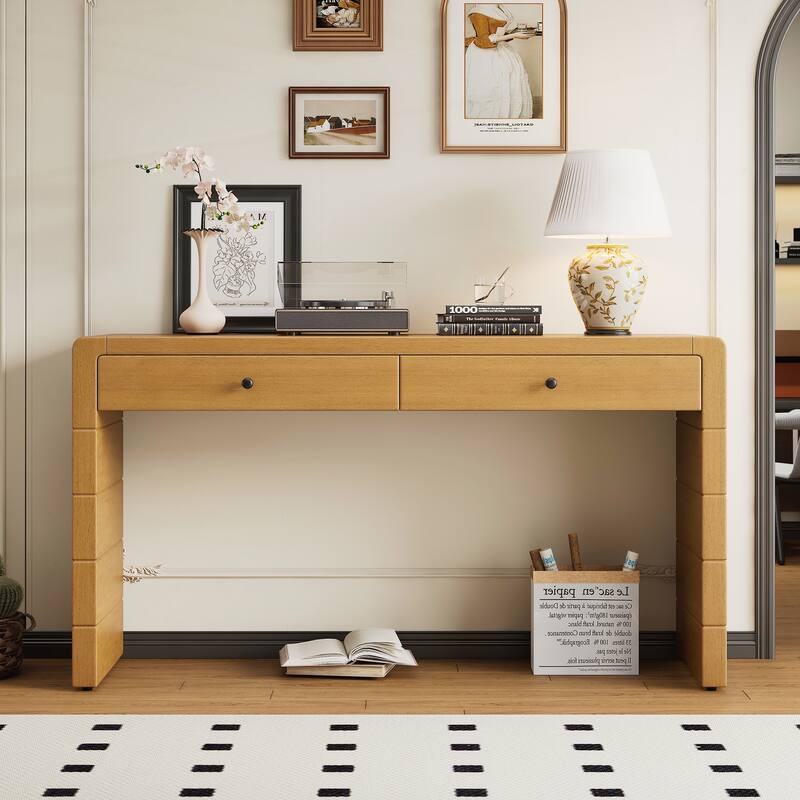 Curved Console Table with Storage - Natural